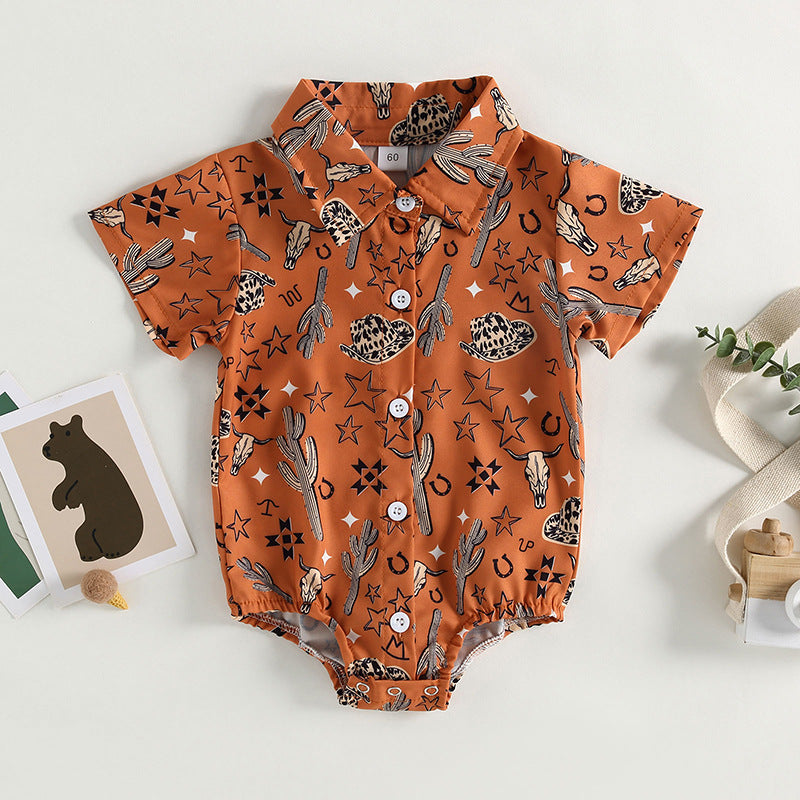 Wholesale Cotton Boys Shirt Aztec Western Style Denim Cactus Jumpsuit